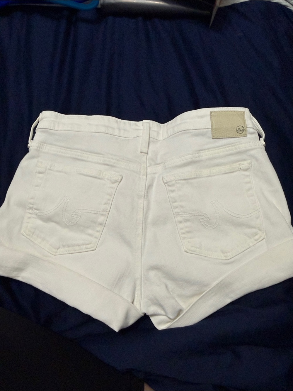 AG White Denim High-Rise Rolled Hem Shorts